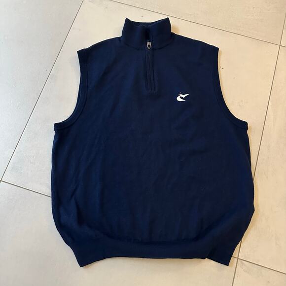 Ralph Lauren Polo Mens Golf Navy Blue Merino Wool Sleeveless 1/4 Zip Vest L - Picture 1 of 6